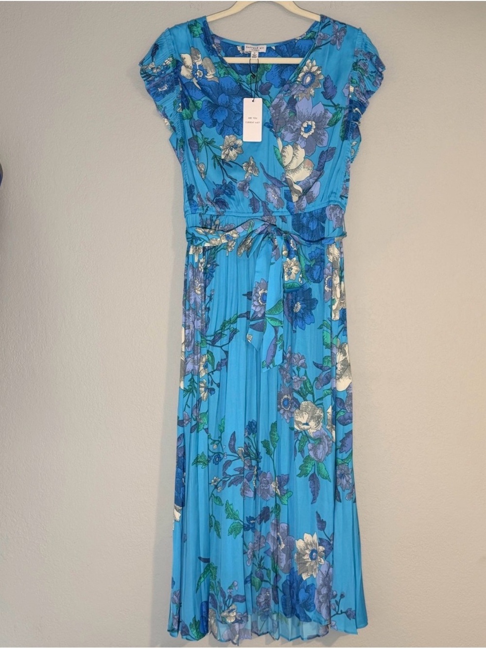 Current Air Turquoise Floral Ruffle-Sleeve Midi Dress
